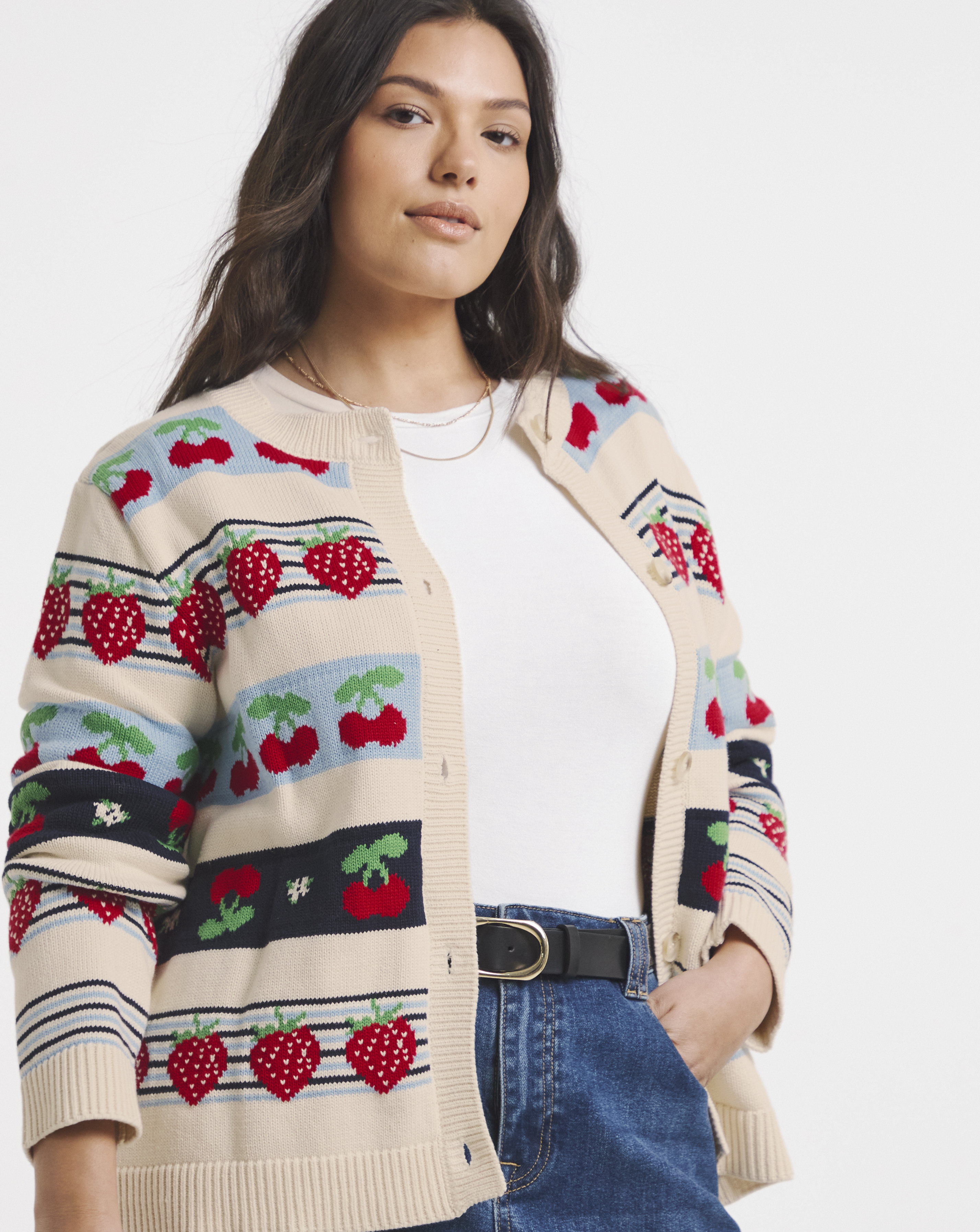 Fruit Fair Isle Crew Neck Cardigan