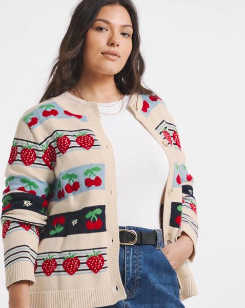 Fruit Fair Isle Crew Neck Cardigan