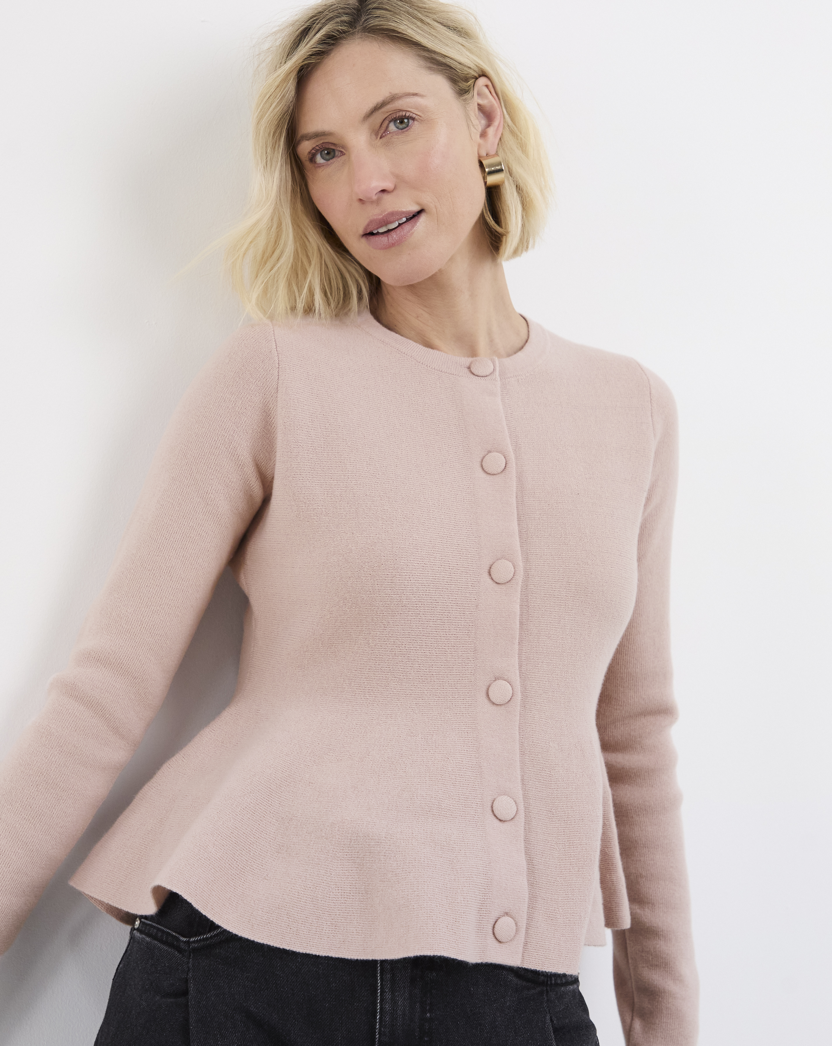 Round Neck Peplum Cardigan