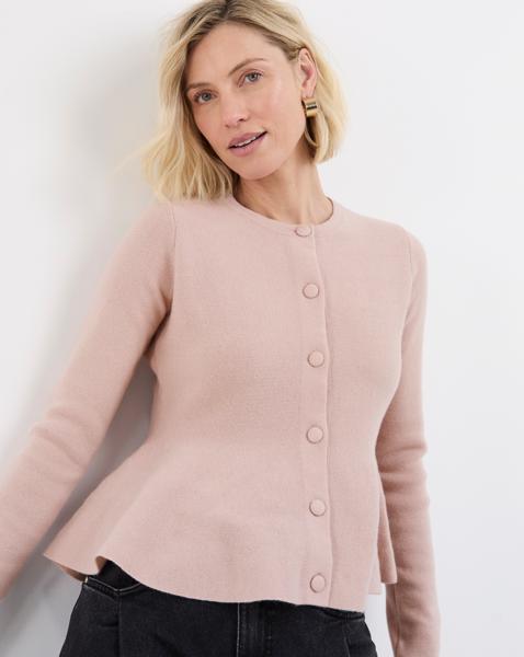 Round Neck Peplum Cardigan