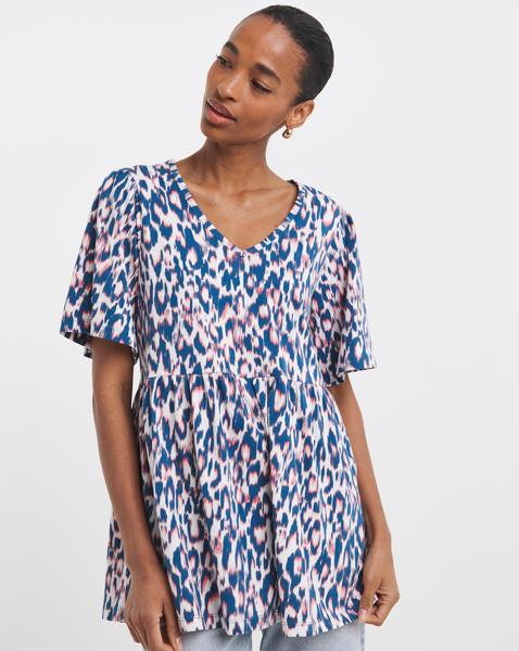 V Neck Peplum Hem Longline Top