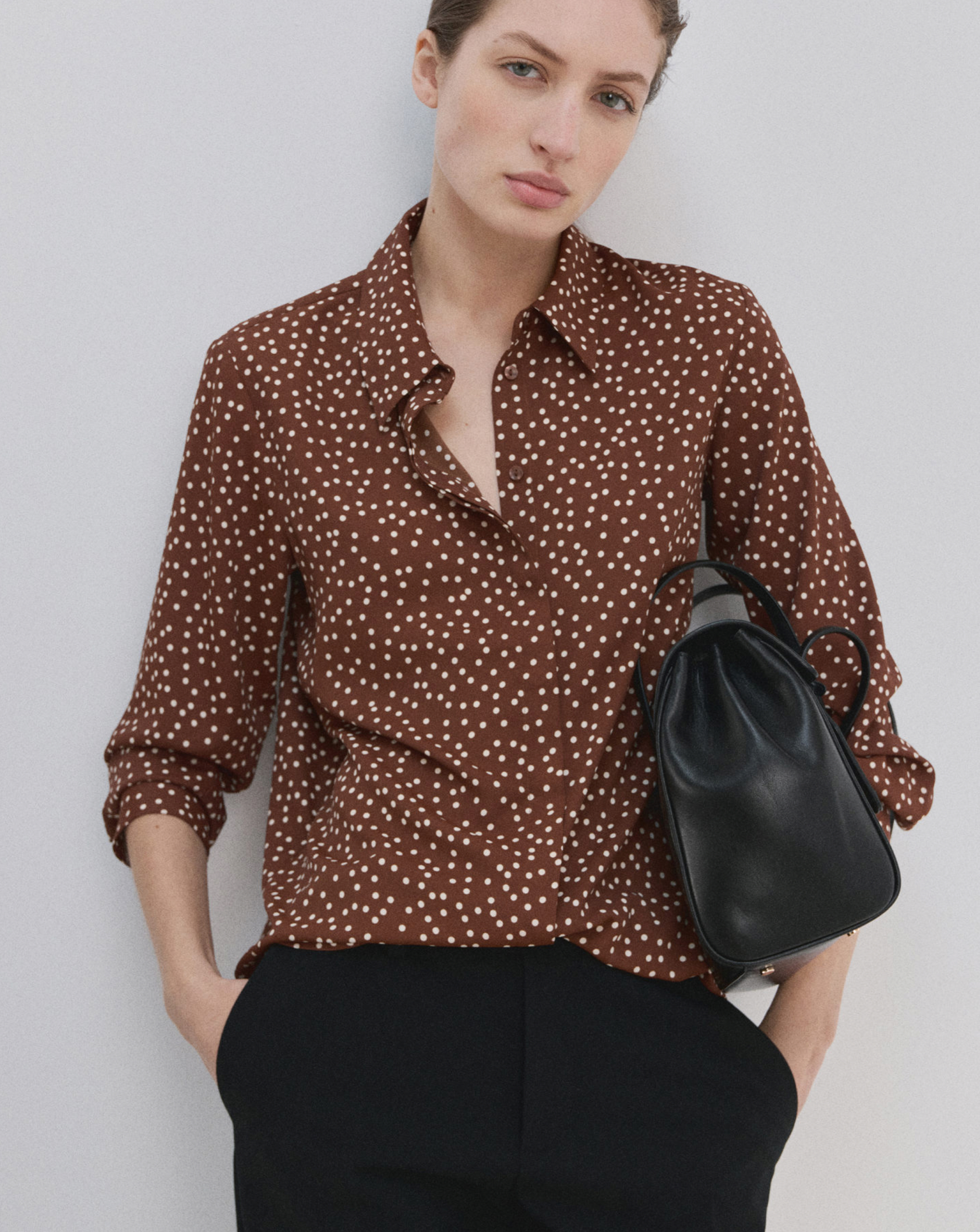 Mango Spot Print Blouse Brown - Mango - Size8