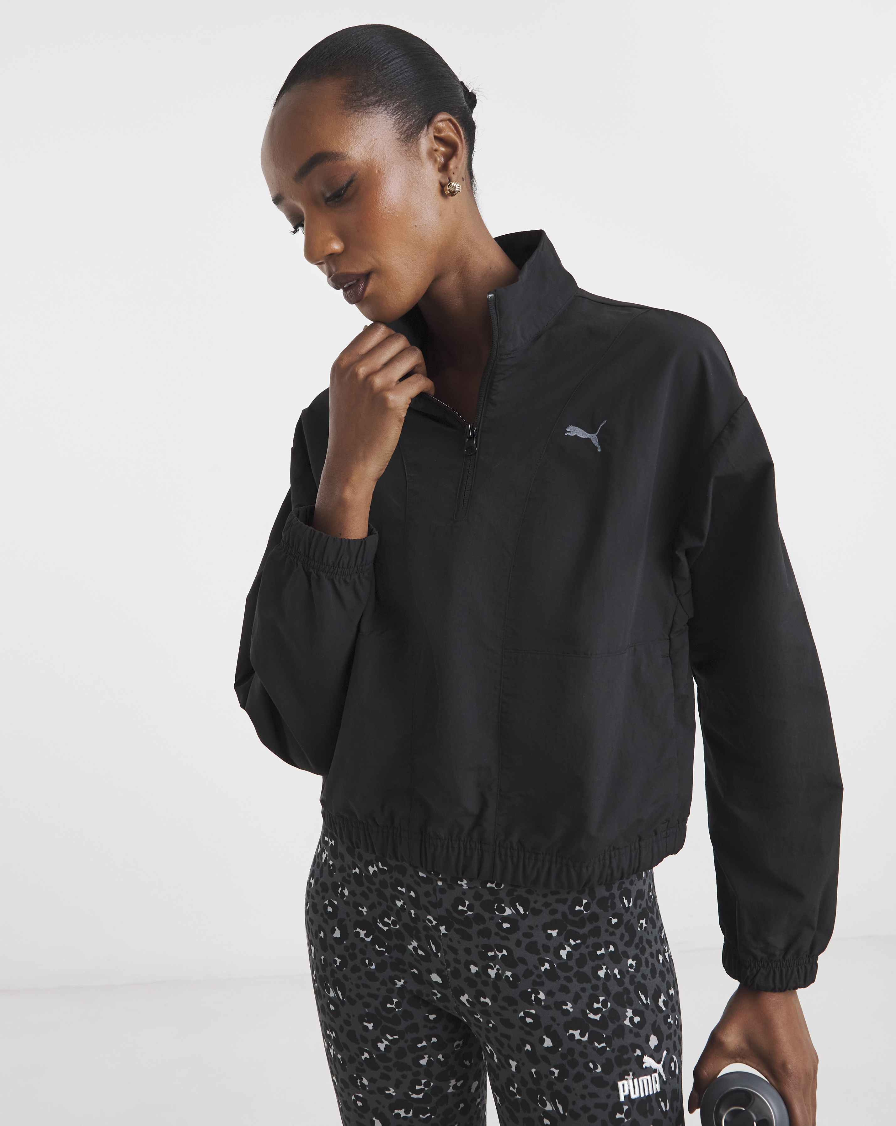 PUMA Her Relaxed Woven 1/2 Zip Crew