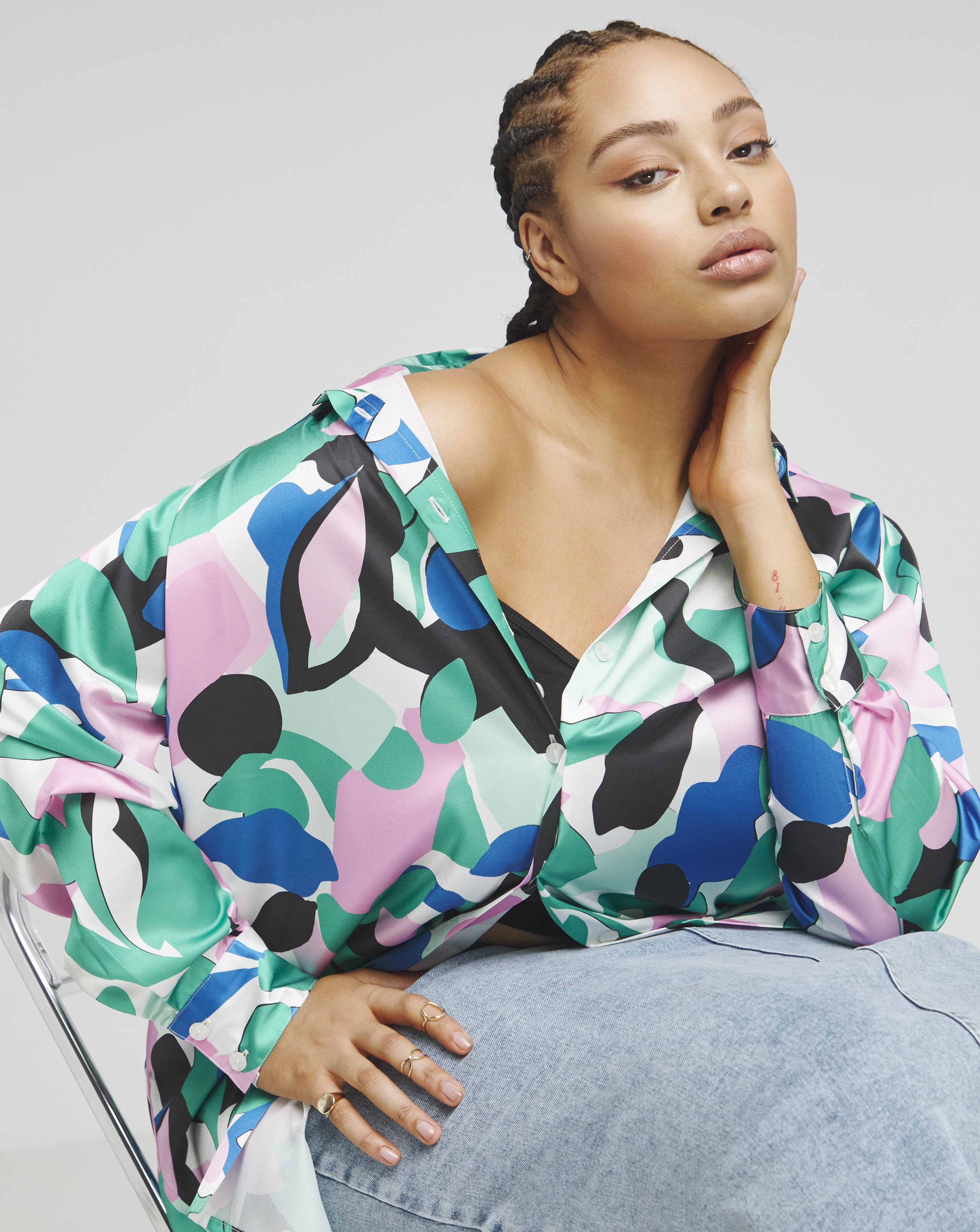 Multi Print Oversized Satin Shirt