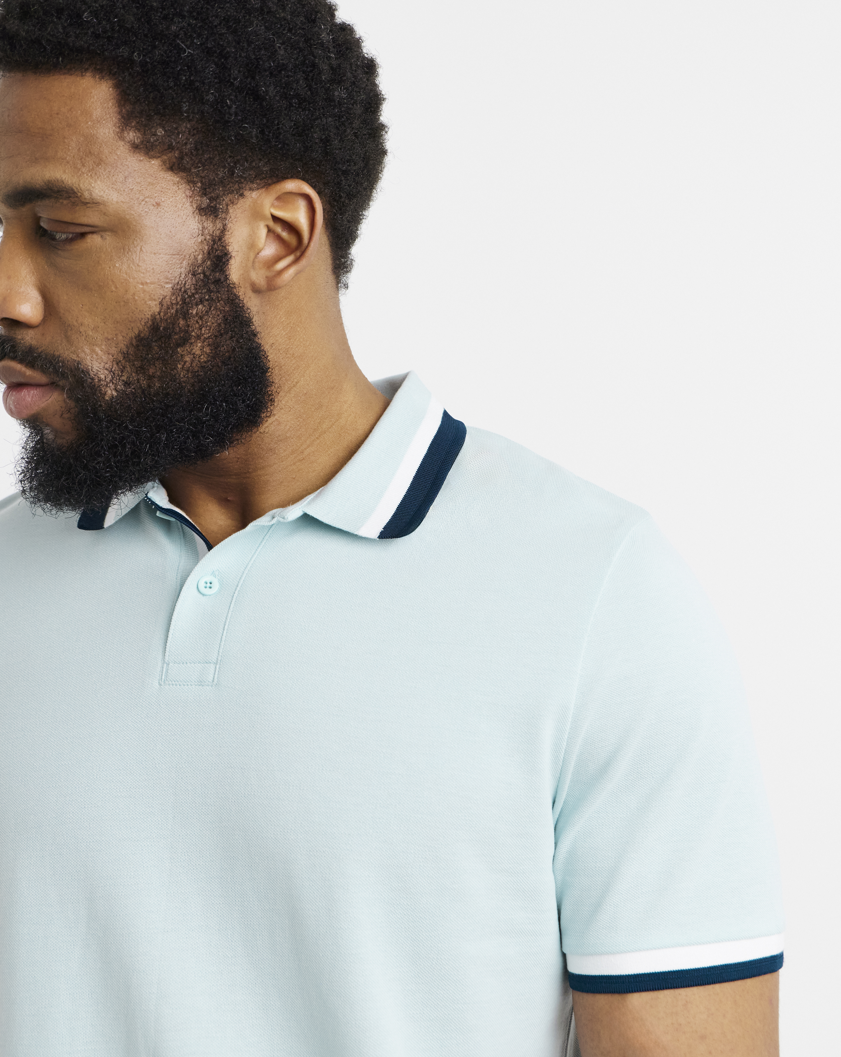 Tipped Pique Polo Shirt Long- Blue