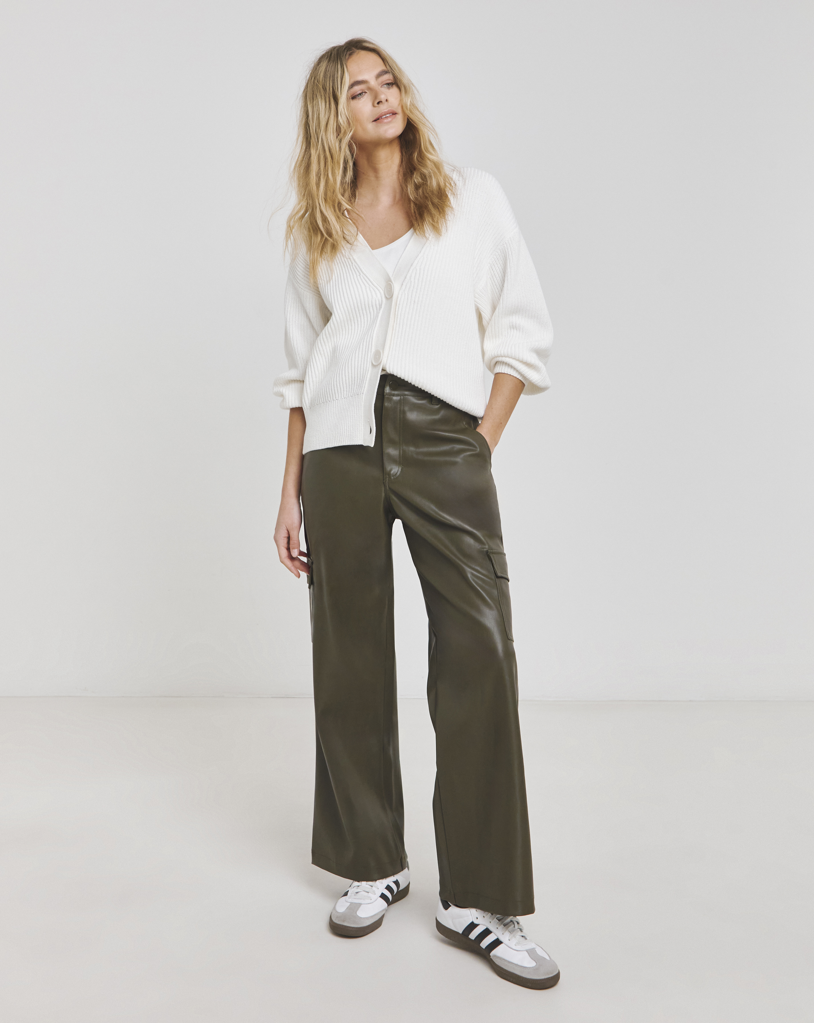 Stretch PU Cargo Wide Leg Trousers