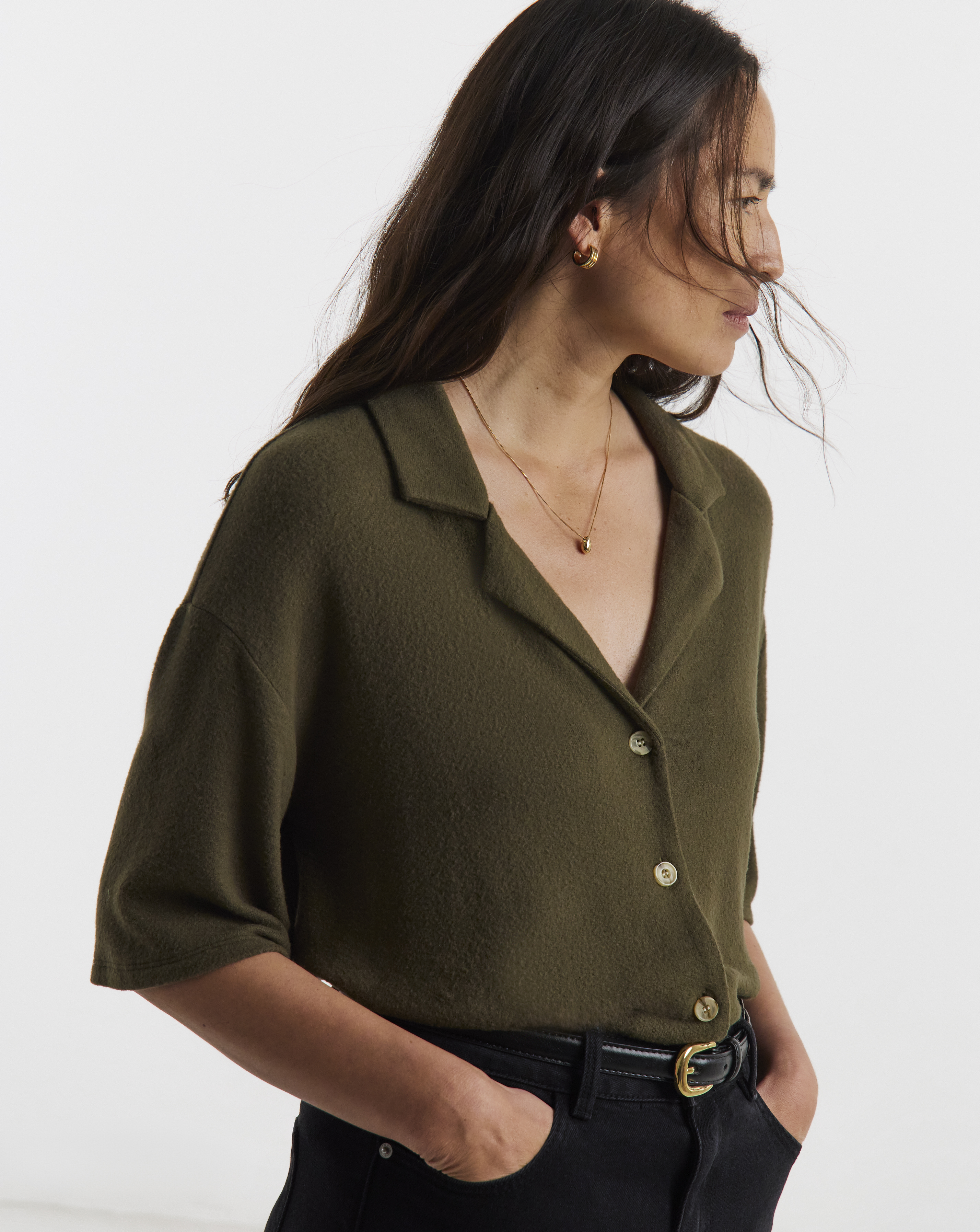 Soft Touch Button Collared Top