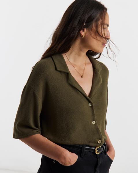 Soft Touch Button Collared Top