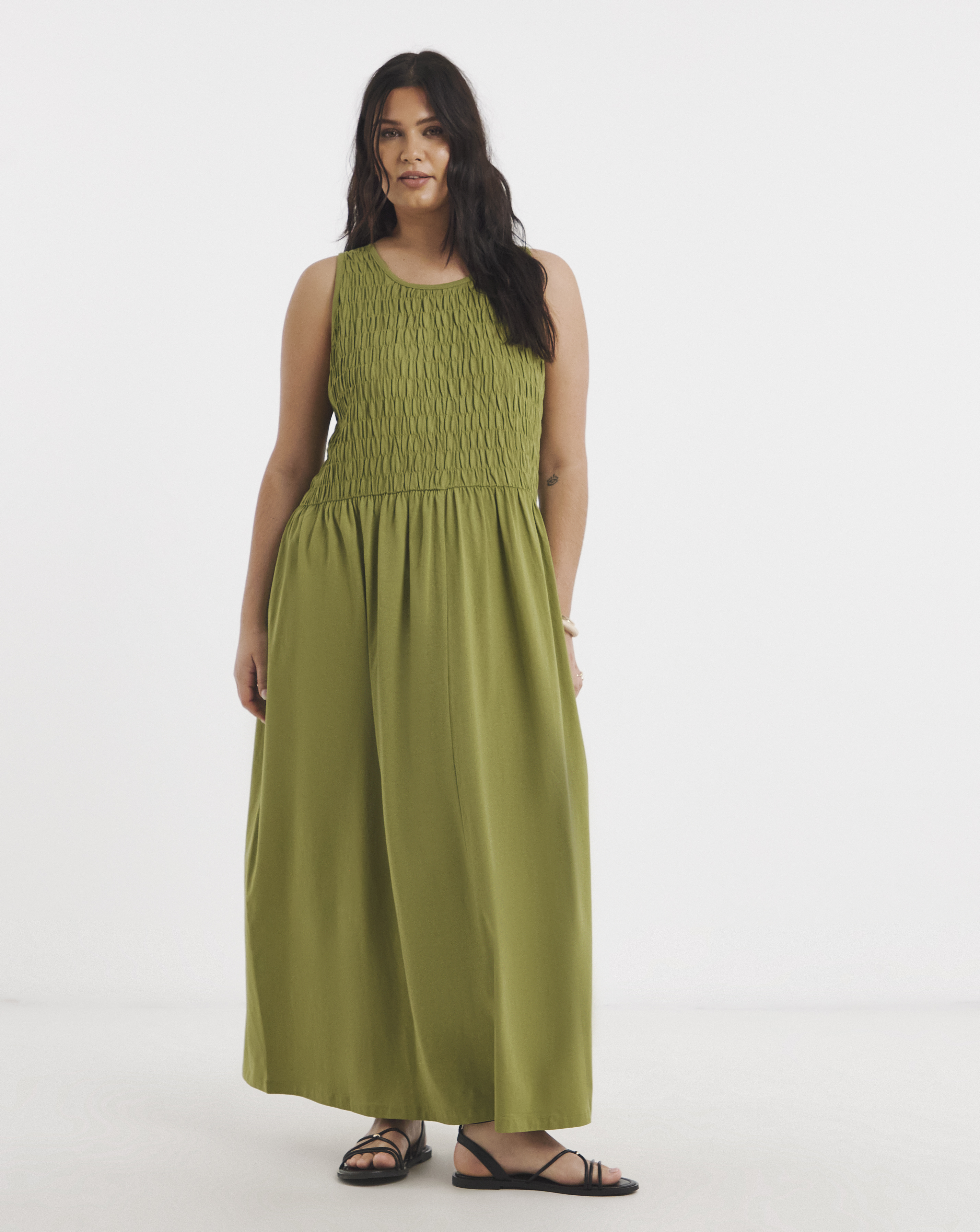 Shirred Jersey Midi Dress
