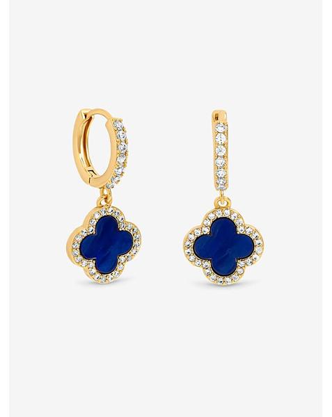 Gold Plated Lapis Clover Huggie Earrings