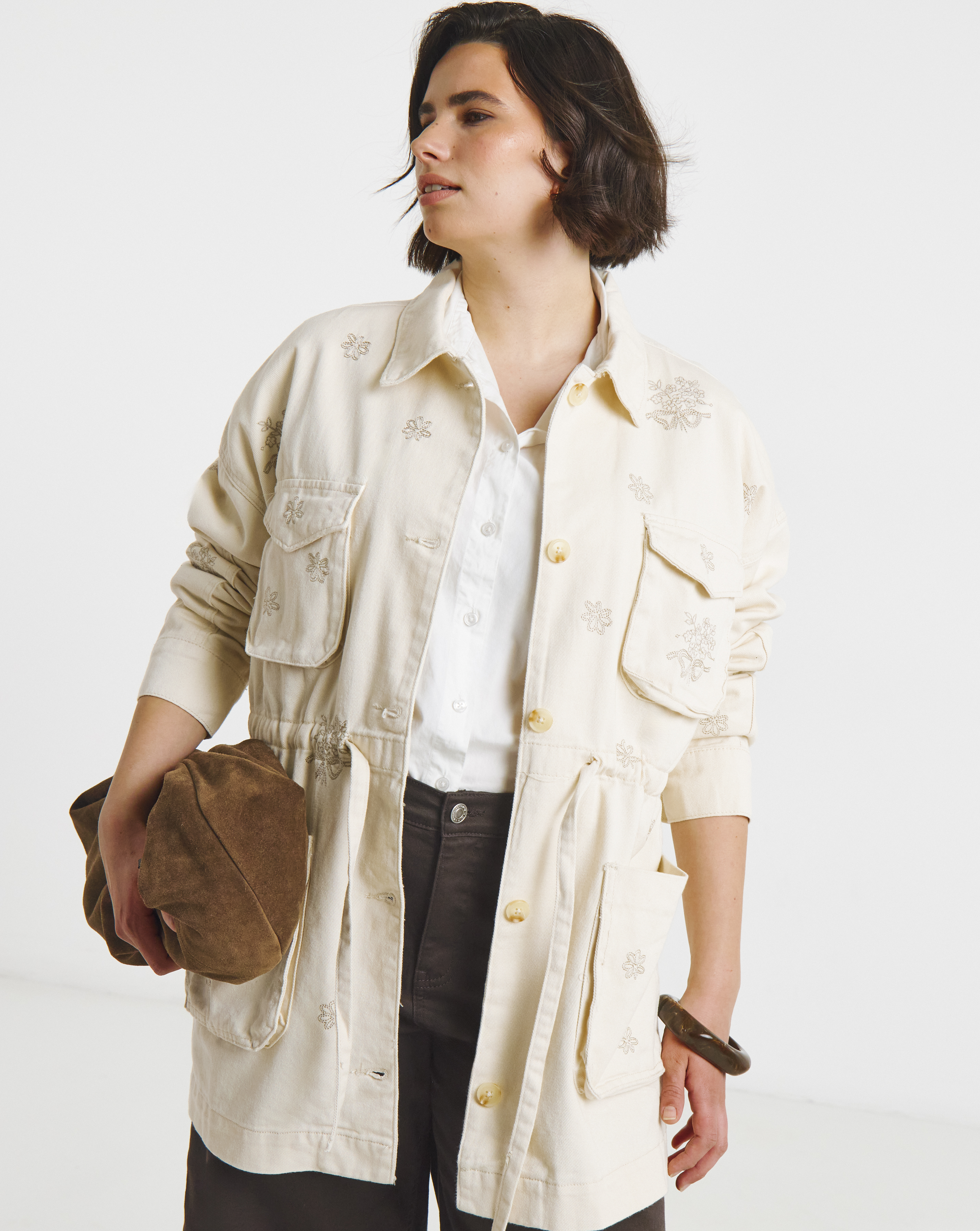 Stone Floral Embroidered Utility Jacket