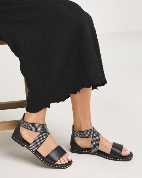 Stretch Cross Upper Flat Sandal Wide
