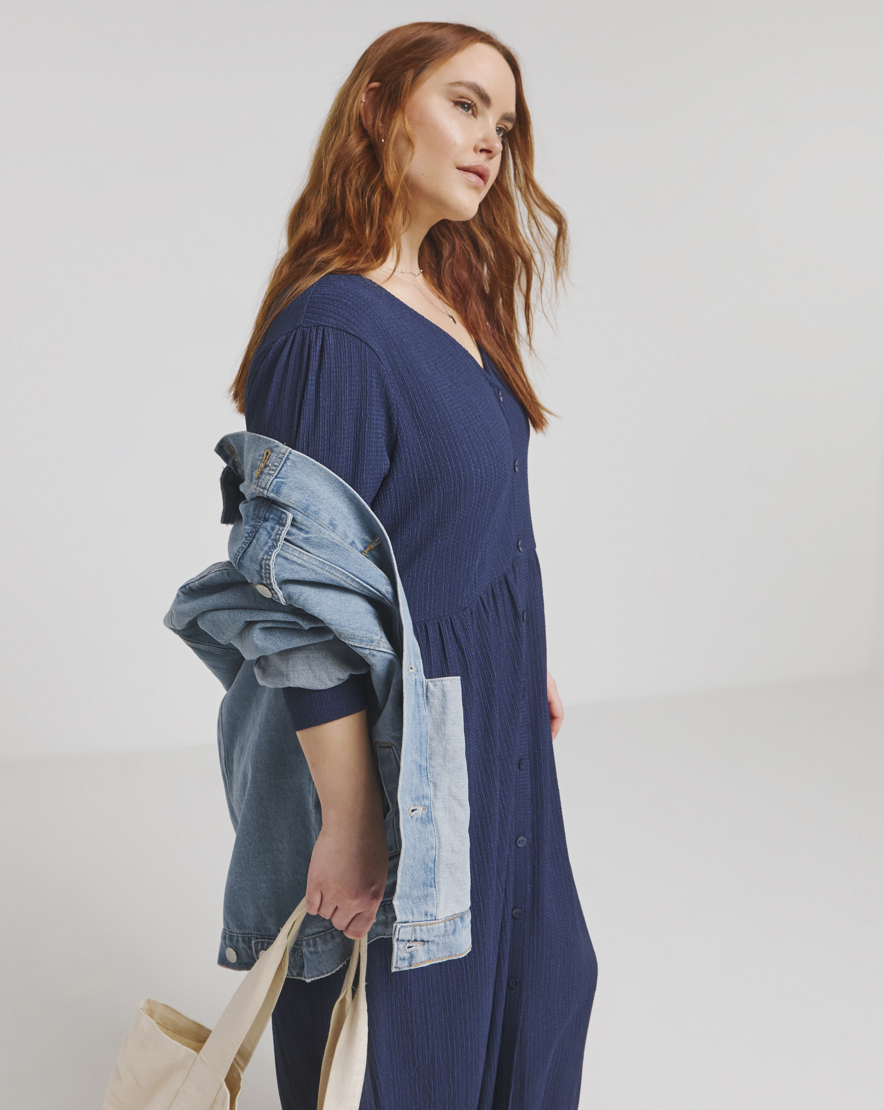 Waffle Button up Midi Dress