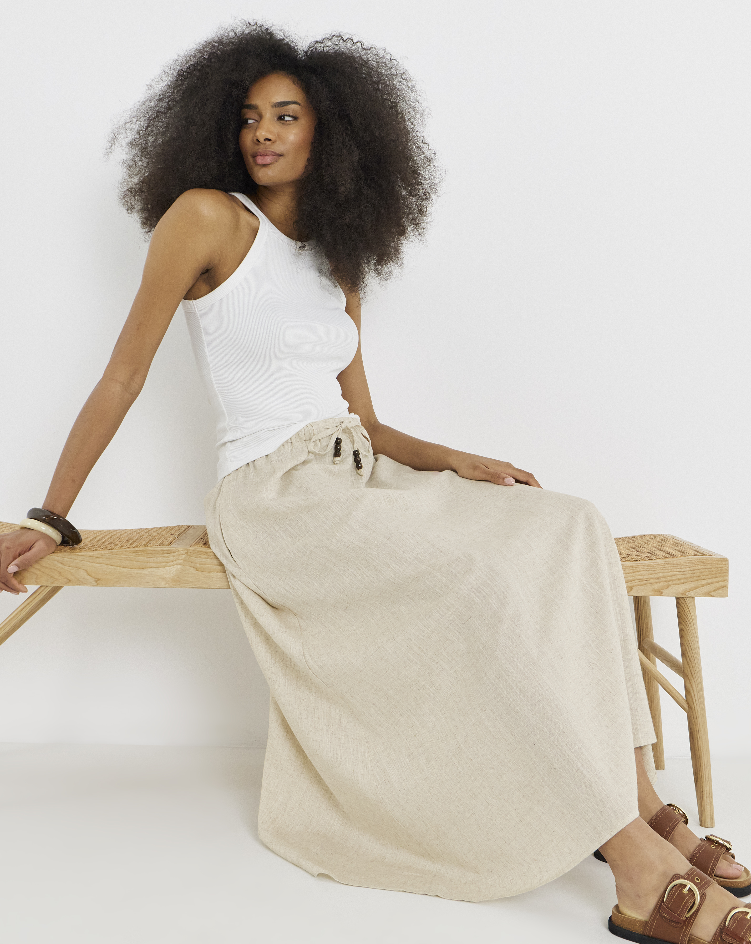 Simply Be Bead Linen Mix Midaxi Skirt