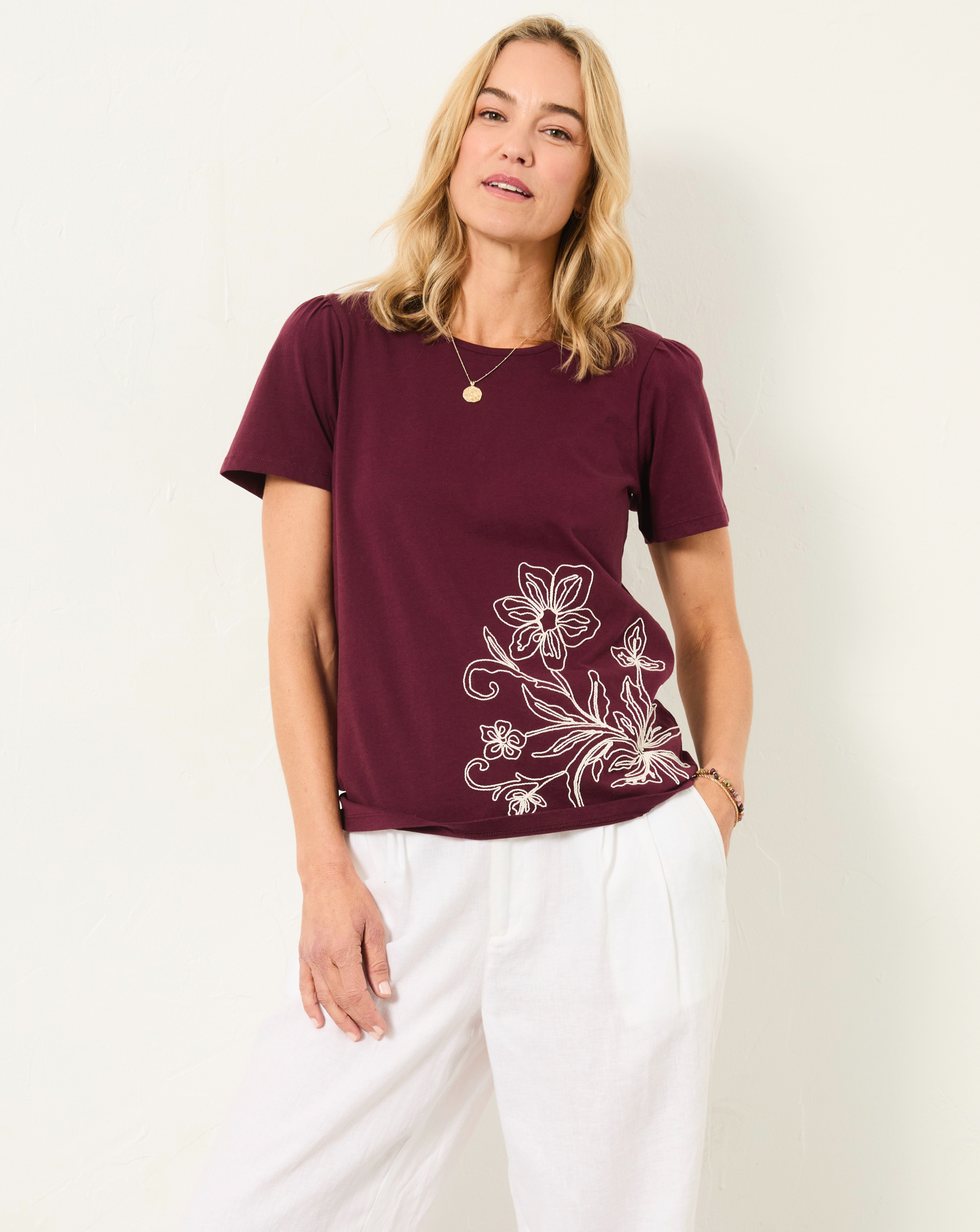 Fat Face Women's Plum Purple Fatface Freya Floral Embroidered T Shirt - Image 3