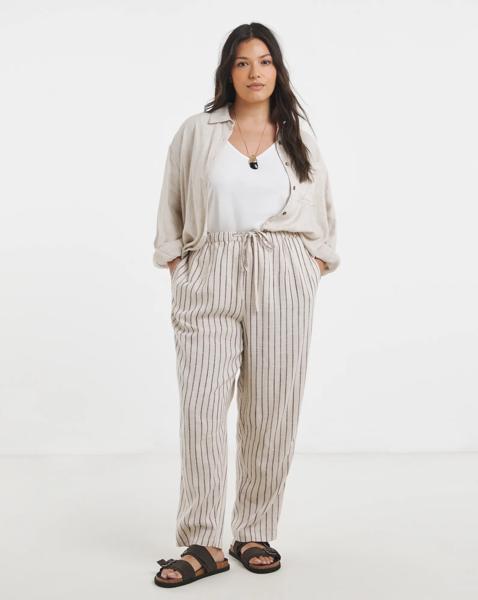 Simply Be Neutral Stripe Barrel Trouser