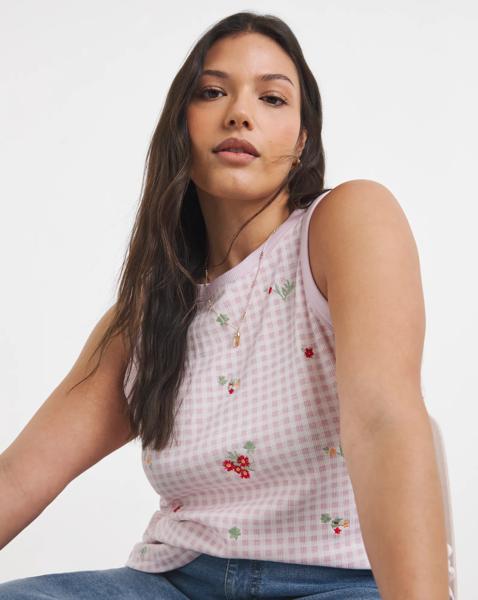 High Neck Embroidered Printed Tank