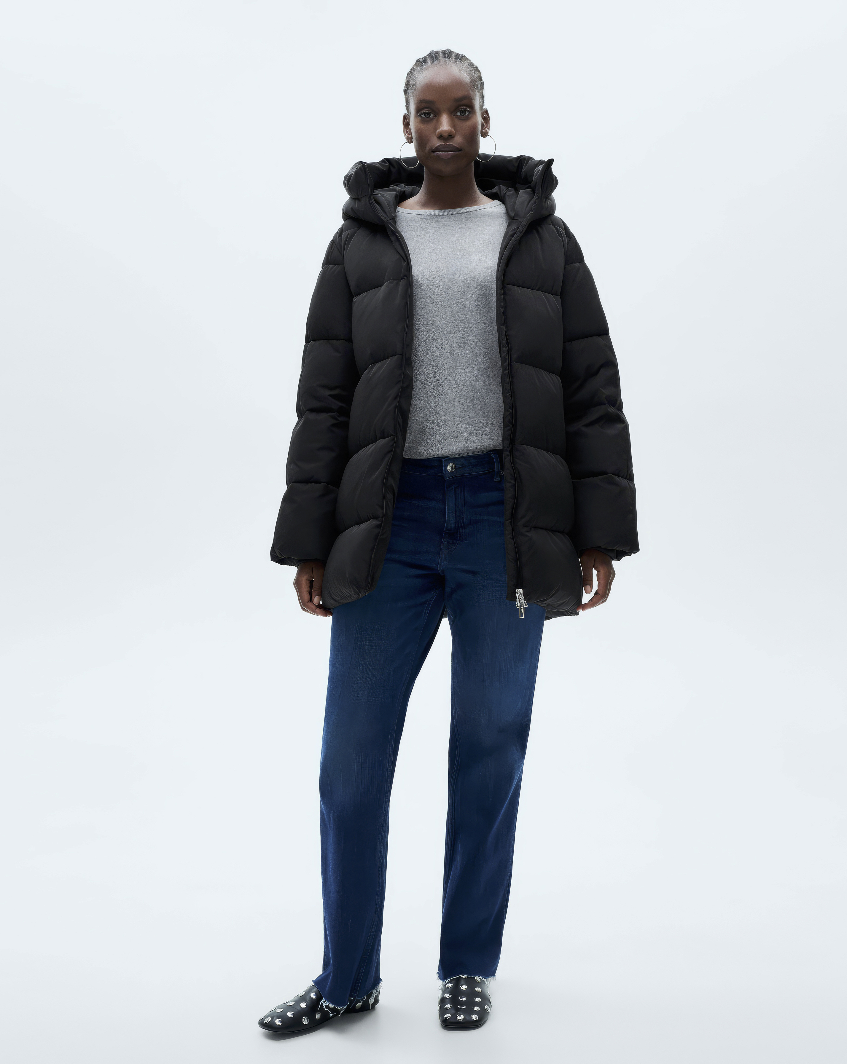 Mango Black Quilted Anorak Puffer With Hood - Xxl