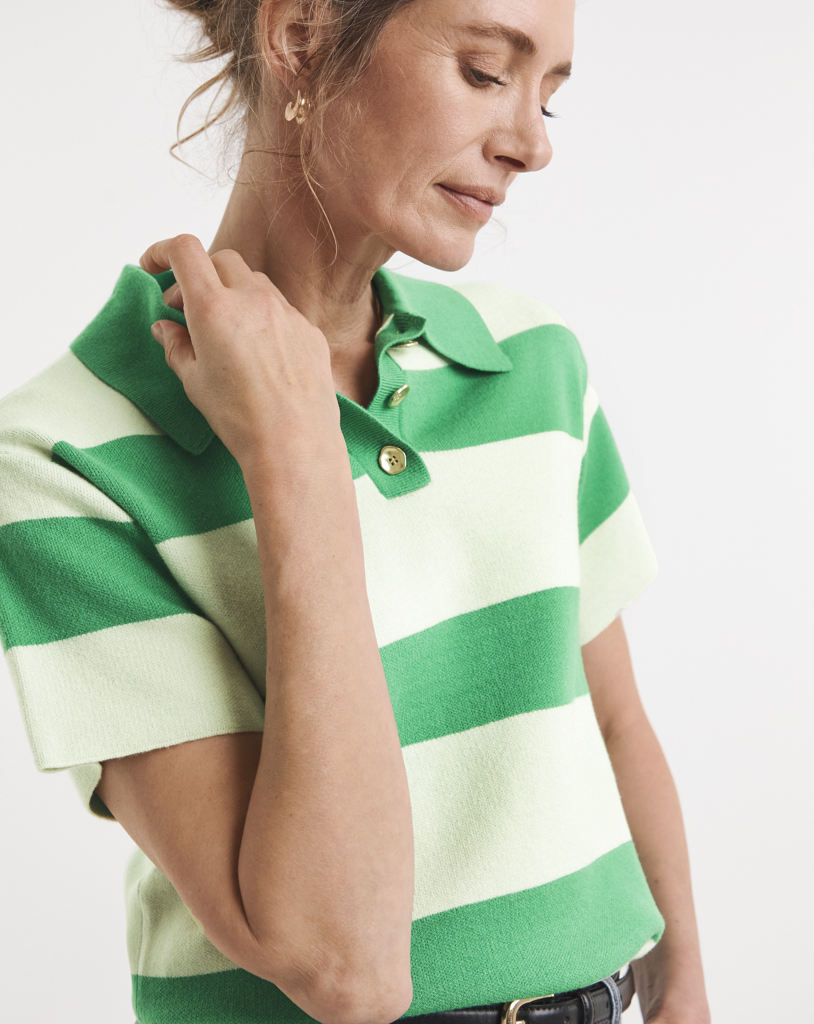 Stripe Collar Short Sleeve Jumper