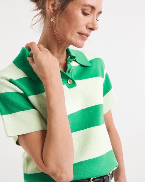 Stripe Collar Short Sleeve Jumper