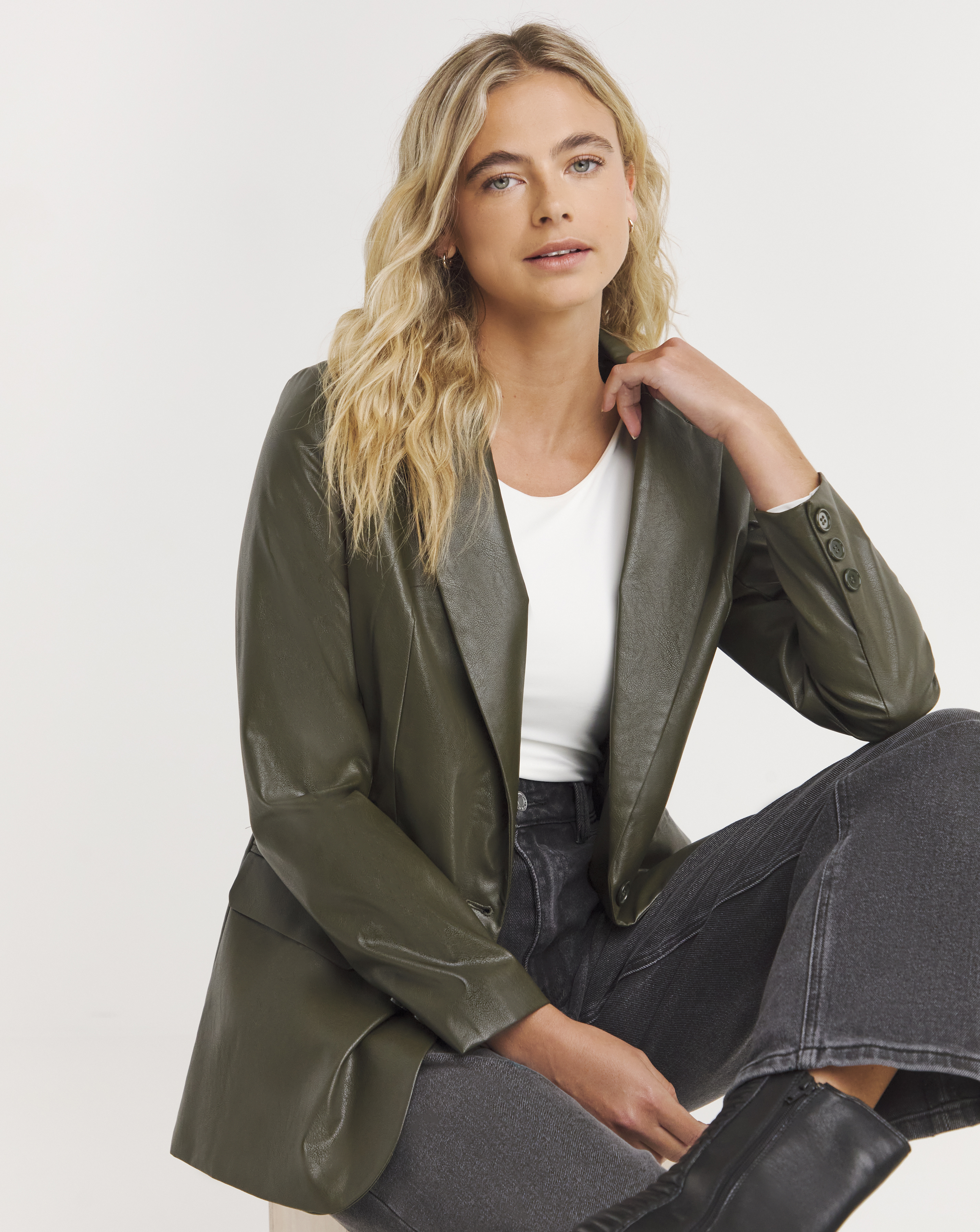 Khaki PU Blazer