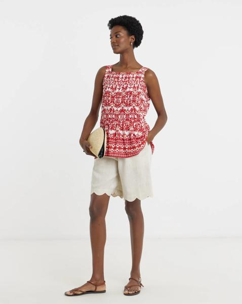 Border Print Shirred Cami