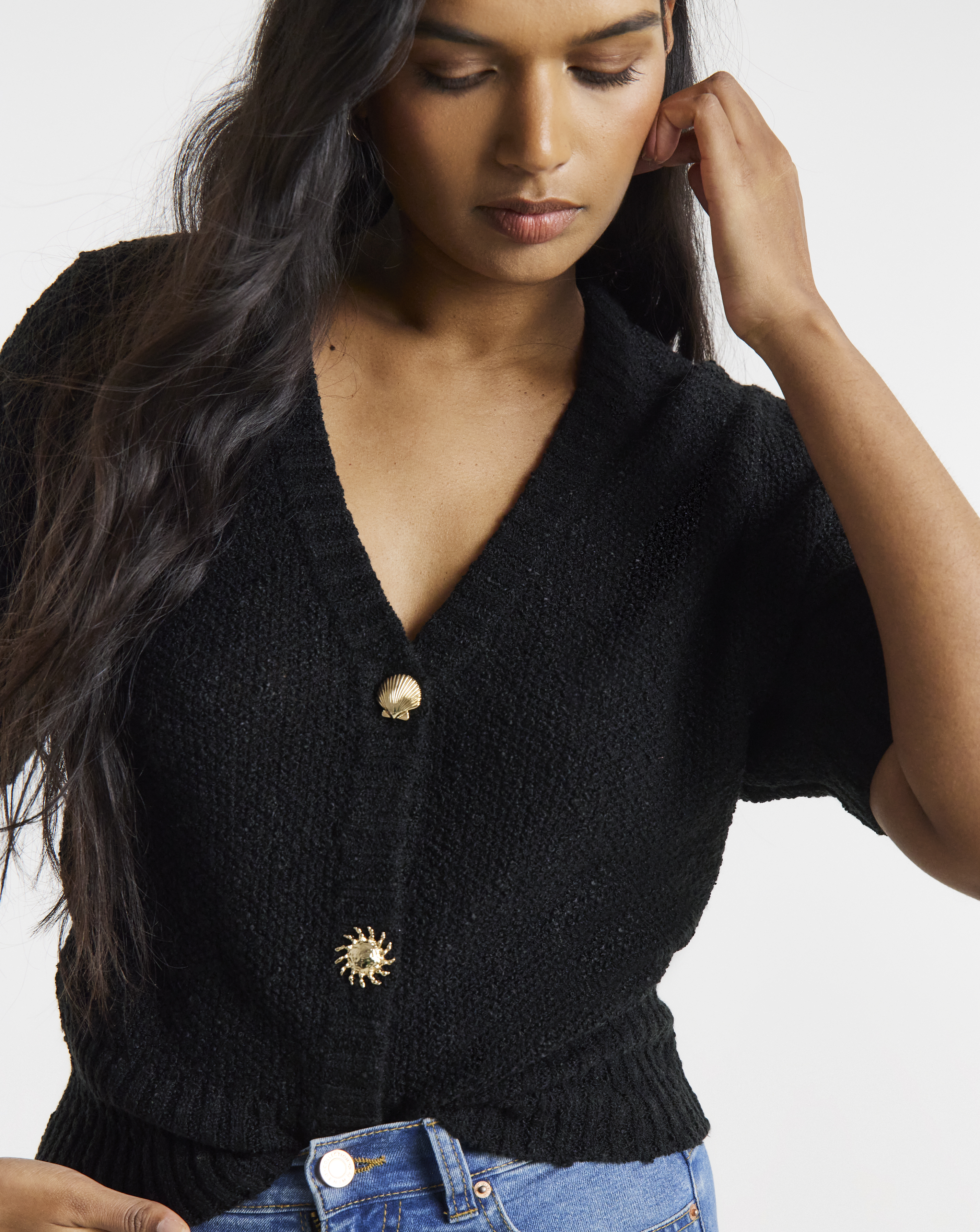Puff Sleeve Gold Button Cardigan