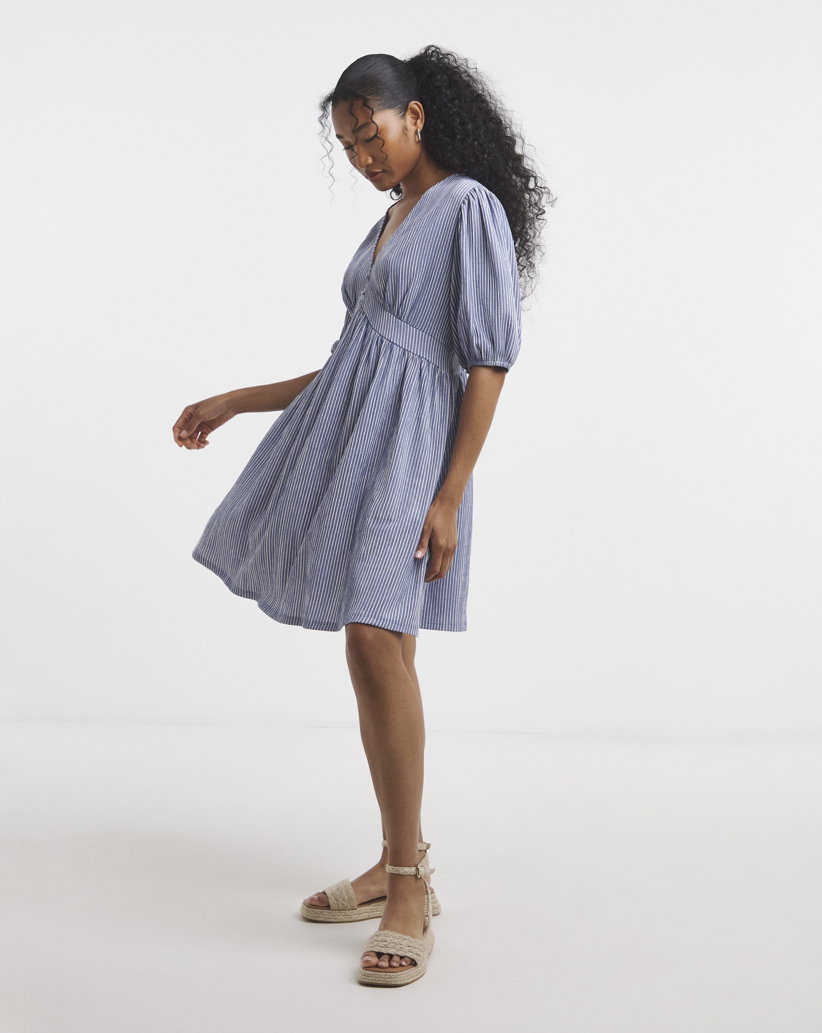 Waffle Waist Detail Skater Dress