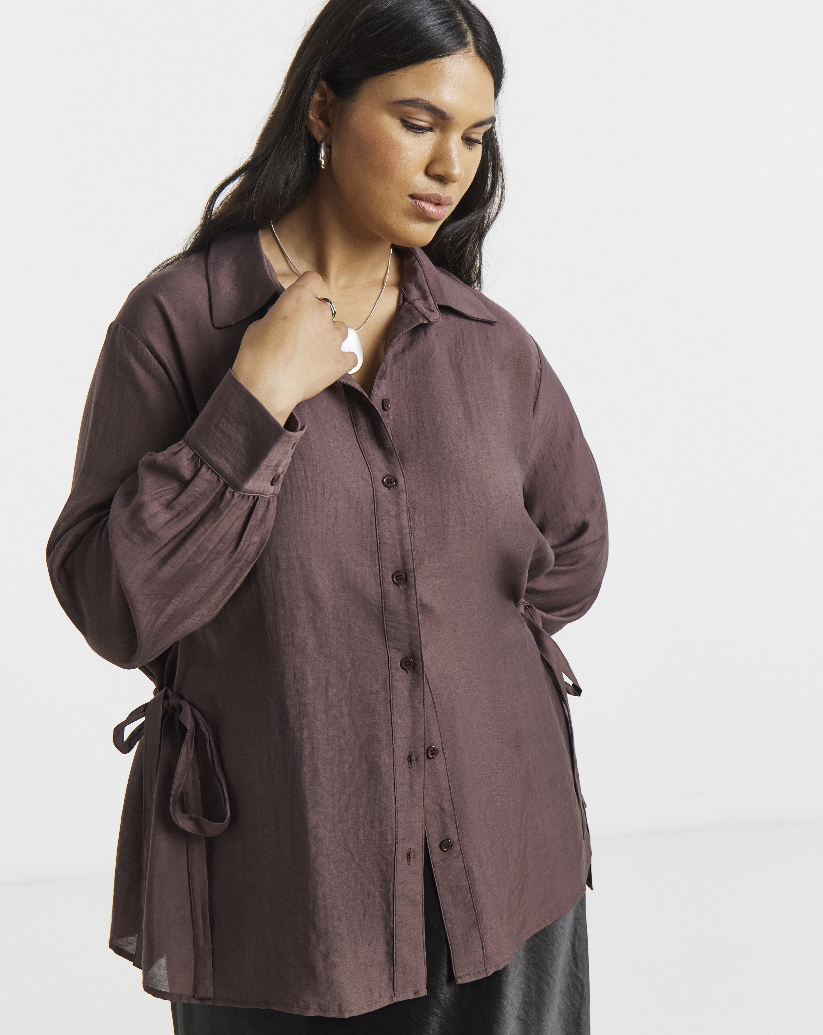 Drawstring Waist Oversized Shirt