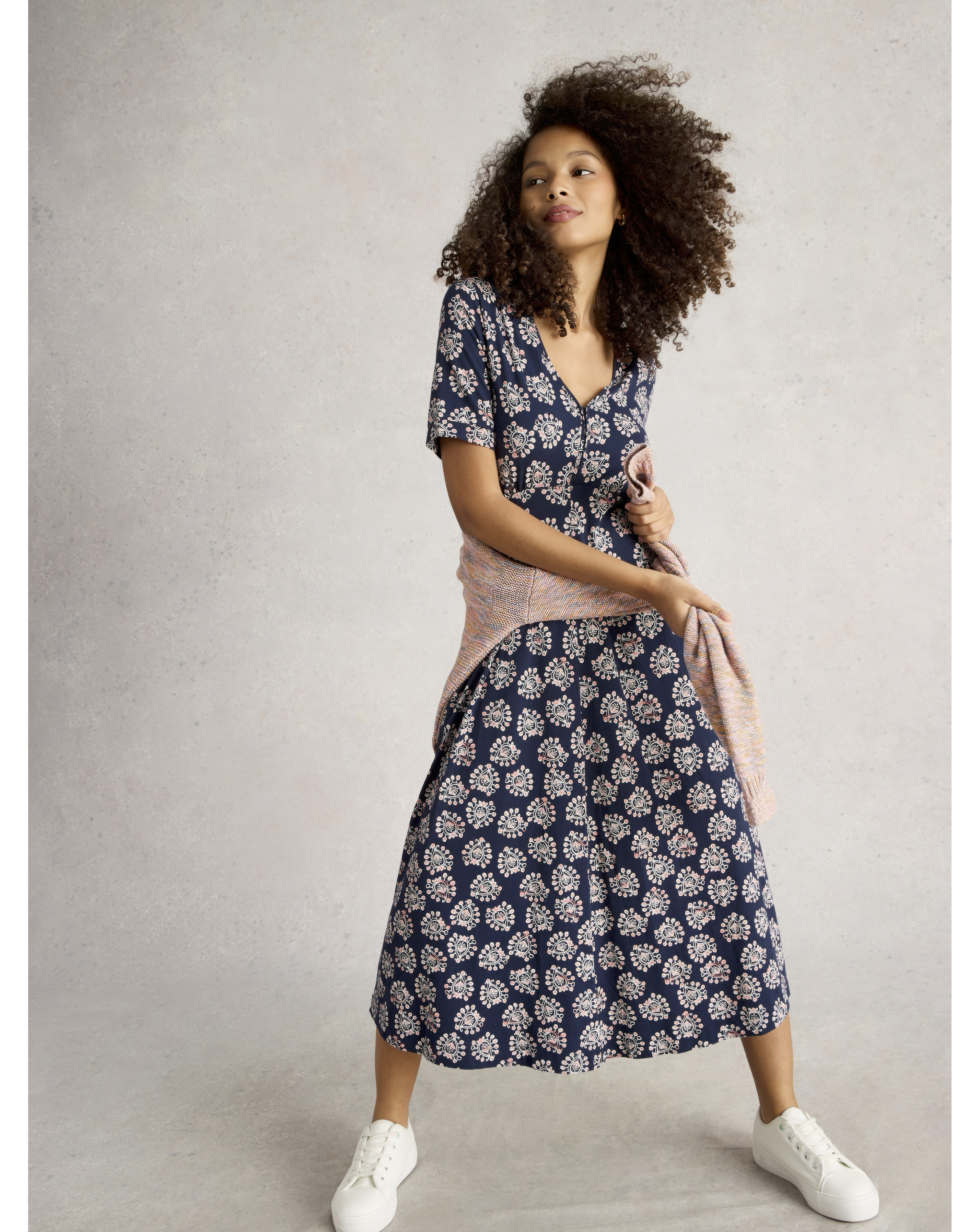 White Stuff Navy Megan Jersey Dress - Size 8