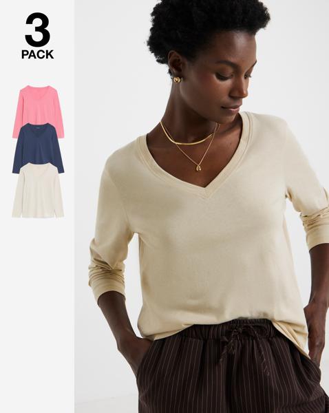 3 Pack V-Neck Long Sleeve T-Shirts